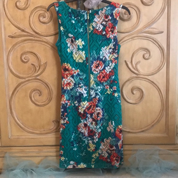 Bisou Bisou Floral Lace Fitted Dress Turquoise Green - Picture 9 of 11